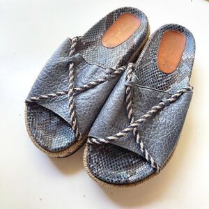 Free People Navy Python Snakeskin Espadrille Slides, Size 37